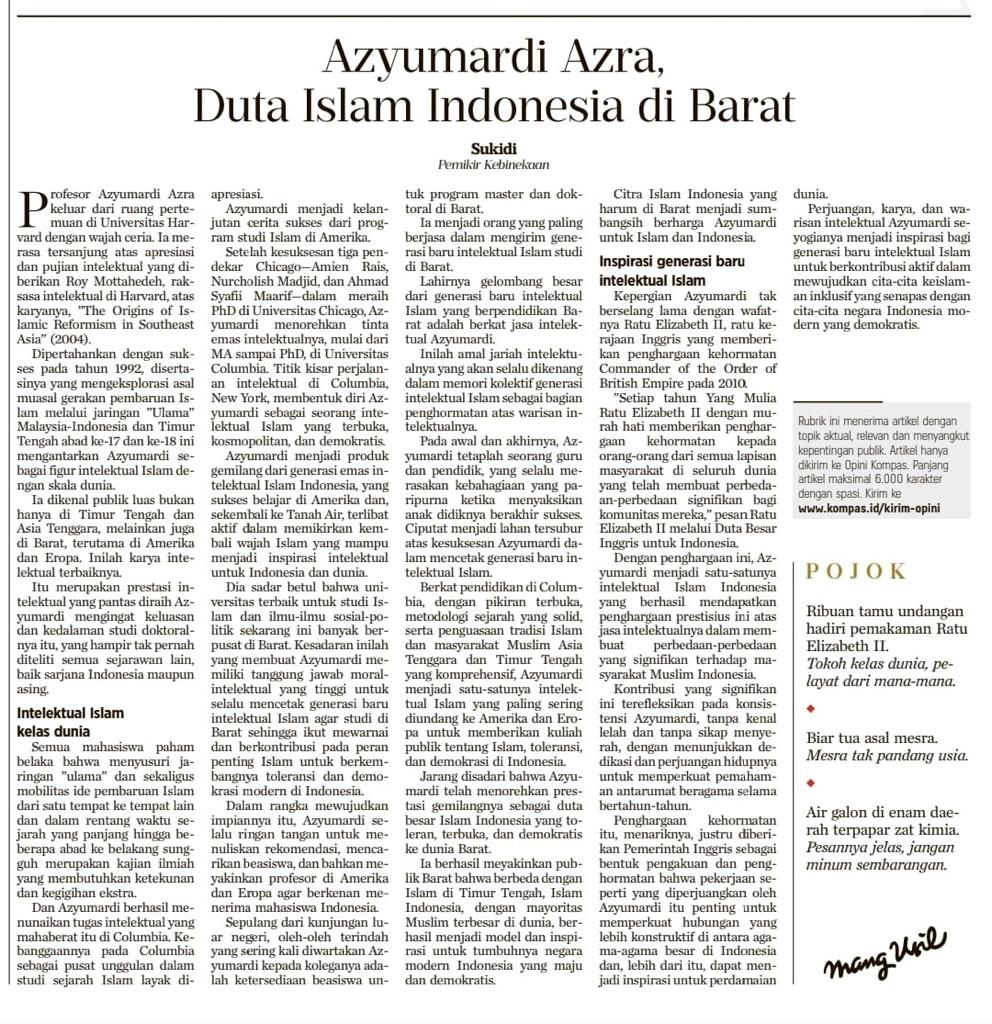 Rozi_NCMS's tweet photo. Testimoni Dr. Sukidi tentang Prof Azyumardi Azra yang sangat menyentuh. Bercerita tentang sosok yang berdedikasi tinggi dan memiliki moral-intelektual untuk tegaknya Islam yang inklusif, maju, modern, dan demokratis. Silahkan! @muhammadiyah @uinjktofficial @spsuinjkt https://t.co/sEhUDe4pcu