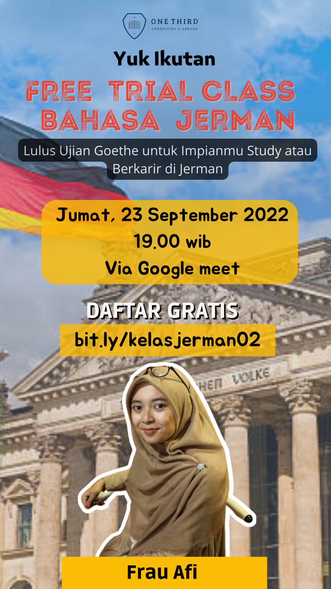 info_jerman's tweet photo. KELAS GRATIS BAHASA JERMAN, DIBUKA. Yuk daftar ke https://t.co/sL5GLJYMzL

#Zeemangat V-Power Nescafe Adam Levine #ONEPIECE1061 Gaji 6 Reza Arap Adam Suseno #MencuriRadenSaleh #freetrialclass #trialclass #jerman #infojerman #beasiswajerman #aupair #magangjerman #studyjerman https://t.co/Y1ra0jQqND
