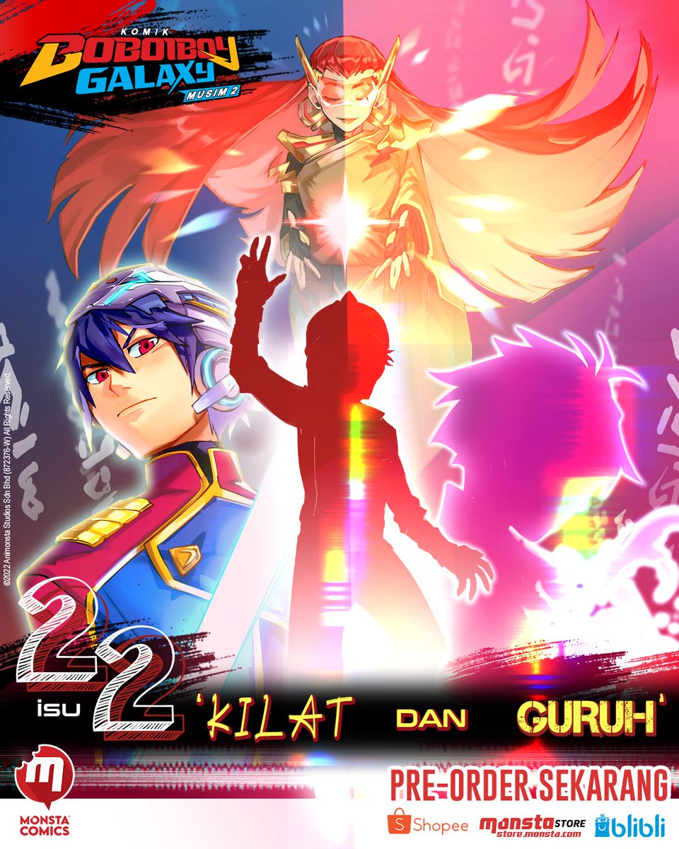 BoBoiBoy's tweet photo. "Rantai tenaga! Jangan ingat kau boleh lari daripada aku."

⚡ISU 22 • 'KILAT DAN GURUH' 
📢 PRE-ORDER sekarang!
Shopee 🇲🇾 https://t.co/cTiQXaQ74F
Monsta Store 🇲🇾 https://t.co/MEwNkirOGg
BliBli 🇮🇩 https://t.co/GPHz5YxATb

#BoBoiBoy #BBBGLXS2 #ComingSoon https://t.co/VCJxySaWc3