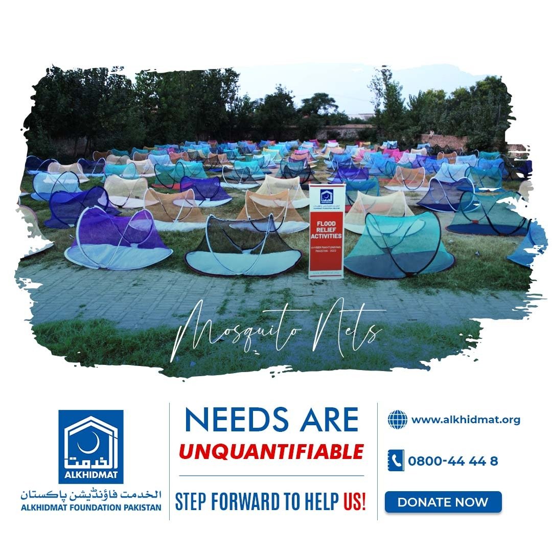 AlkhidmatOrg's tweet photo. Step in and help #Alkhidmat to supply mosquito nets in flood-hit areas at priority. The stagnant flood waters have become breeding grounds for mosquitoes-borne diseases. Needs are unquantifiable &amp; children-newborns are even more vulnerable.
Donate: https://t.co/GzZrsTWRU9 https://t.co/sM5esVYoER