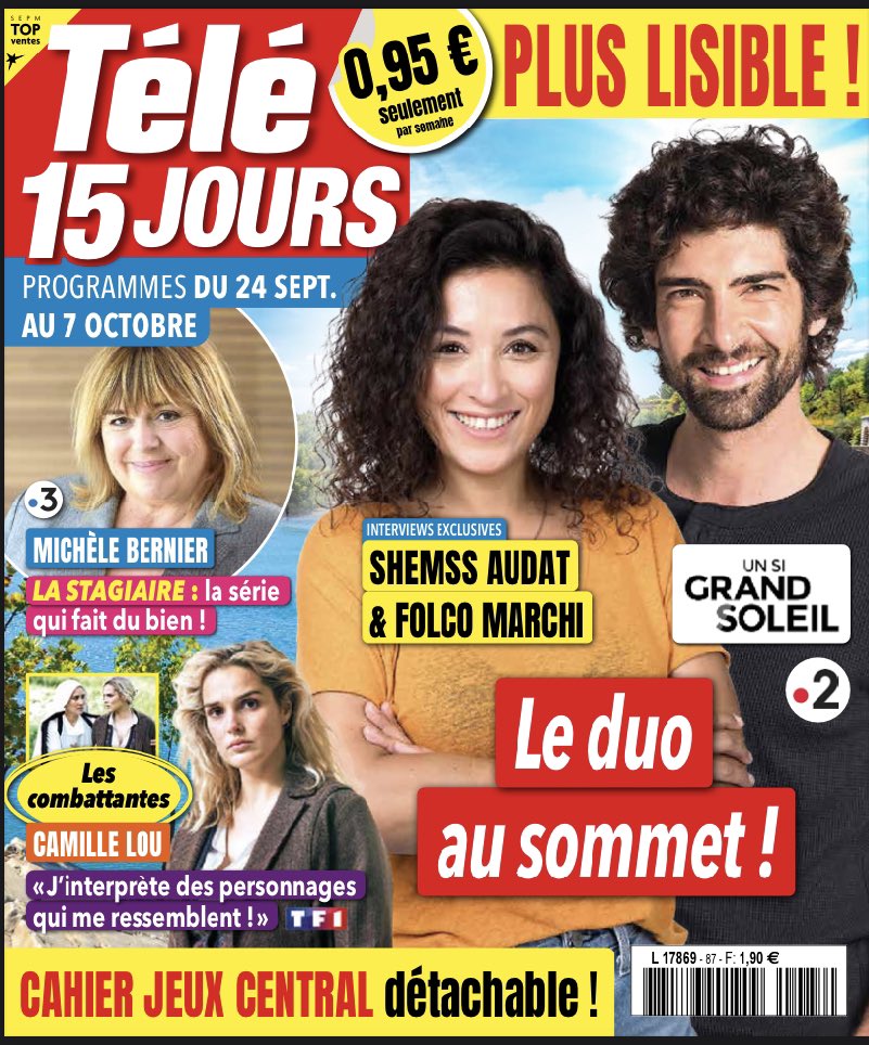 francetvpro's tweet photo. 🗞 En couverture cette semaine du magazine #Télé15Jours #ShemssAudat #FolcoMarchi @UnSiGrandSoleil @France2tv #Jade #Ludo
Merci #PatrickWeiss
#UnSiGrandSoleil du lundi au vendredi à 20.45 ☀️et france•tv #FranceTvStudio https://t.co/eAD7B93GjN