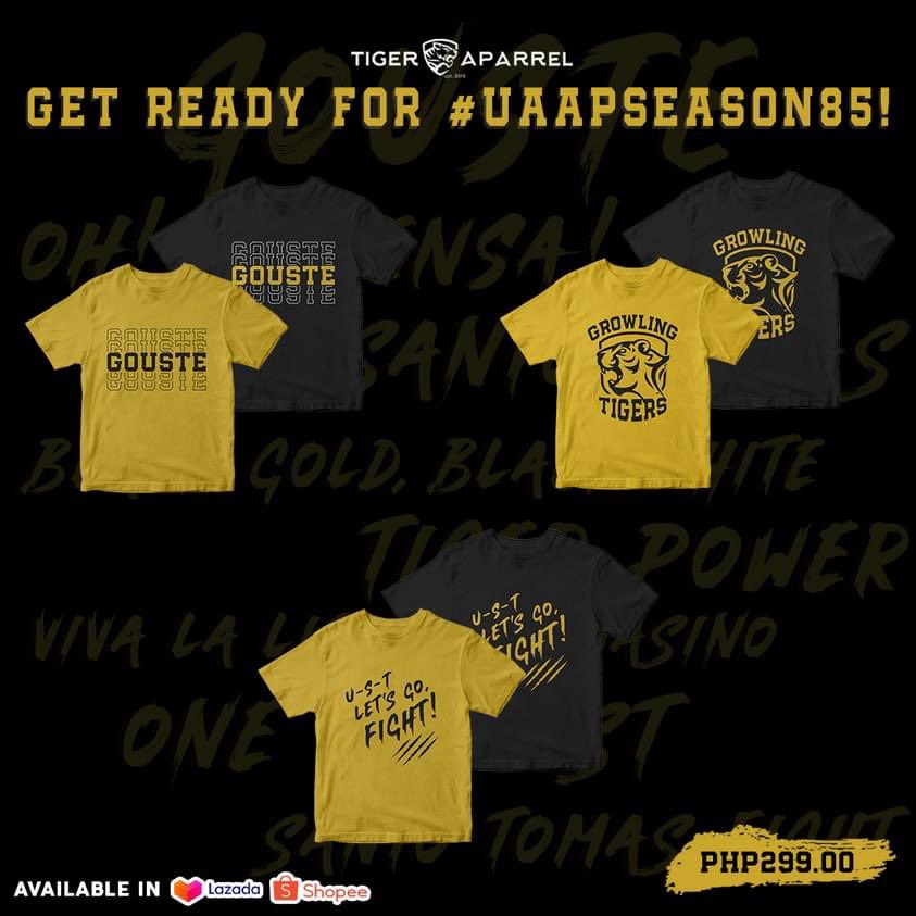 tiger_apparel's tweet photo. Tigers ready? Ready! 🐯

 GEAR UP THIS UPCOMING SEASON WITH THE LATEST TIGER APPAREL UAAP SEASON 85 COLLECTION available now at our Lazada and Shopee store! 

Get ready as we enter another season to cheer our Tigers and Tigresses to victory!

#UAAPSeason85
#TigerApparel https://t.co/mmJ27Htwco