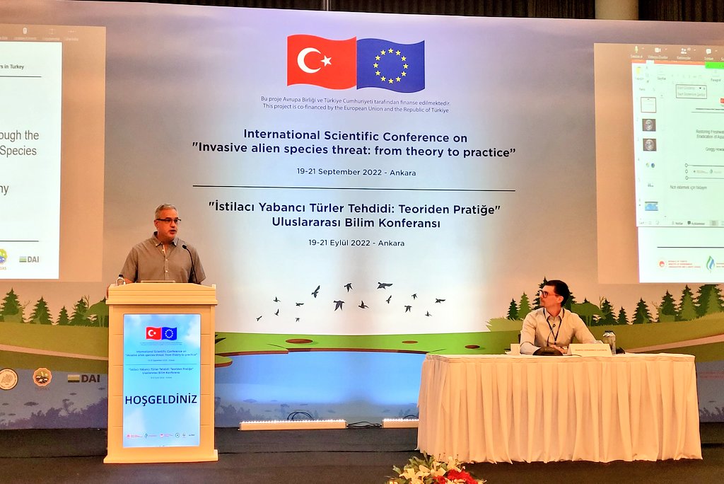 teriasturk_eu's tweet photo. The session on “Management, Policy & Regulations” moderated by @DoctorIlvonen is starting with a presentation from Gregg R. Howald on the topic of “Restoring freshwater biodiversity through the eradication of aquatic invasive alien species”. #TerIASConference https://t.co/O4HvyKyK6L