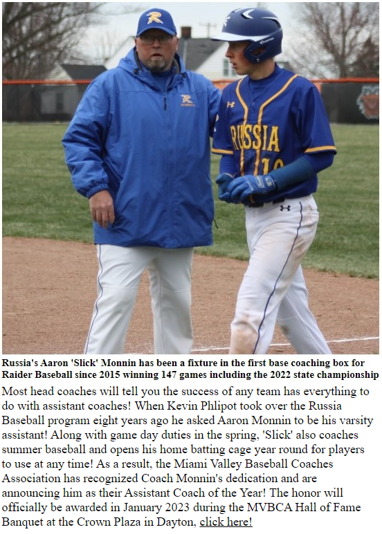 LocalRussia's tweet photo. Thank You Coach Monnin for all your hard work and dedication to the Russia Baseball Team! https://t.co/CPFCwJqGfy