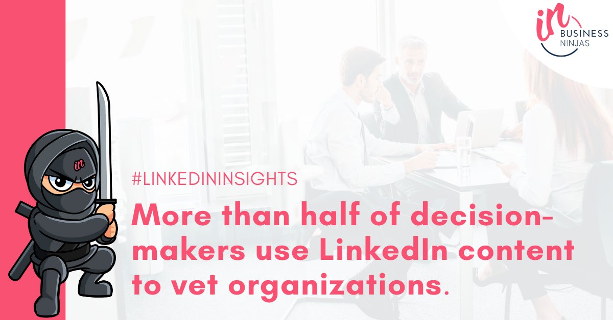 ☝️ It’s key that you post engaging and informative content on LinkedIn.

That's because more than half of decision-makers use thought leadership to determine which organisation to work with. 🕵️‍♀️ 

#InBusinessNinjas #LinkedInInsights #LinkedInMarketing
