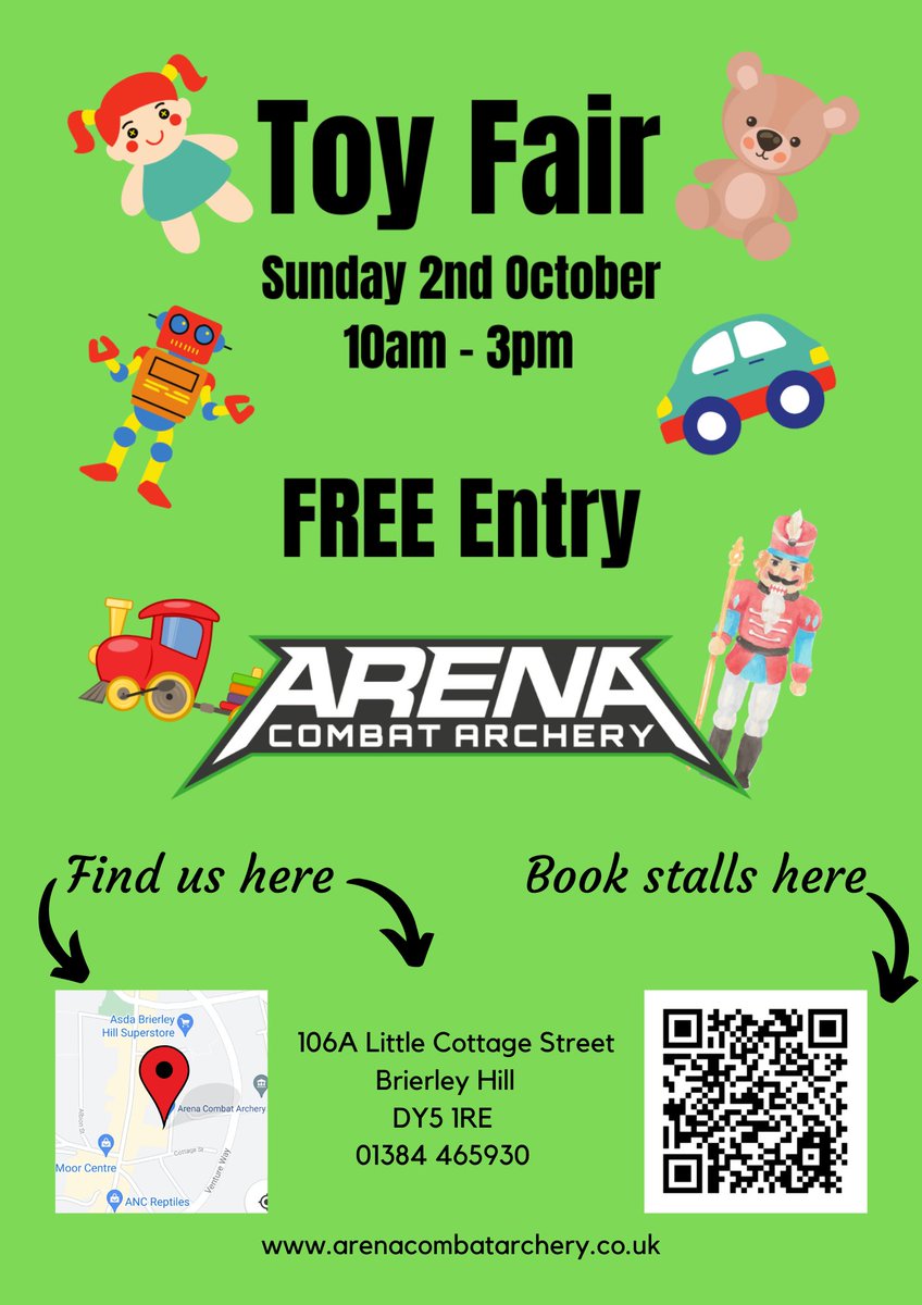 ACArchery's tweet photo. We're hosting our first toy fair on Sunday 2nd October and have some great stalls lined up already. If you're a collector or a trader, come along and join us.
#toys #toyfair #collectabletoys #collectables #toycars #toytrains #dolls #dollshouse #plushtoys #plushies #brierleyhill https://t.co/JVErFFdOb2
