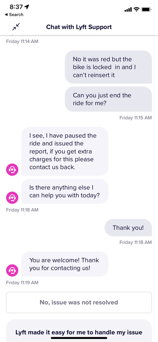 lizzzhadley's tweet photo. @AskLyft are you kidding me? I used a bike in DC and had issues docking it. I wrote in to support as soon as it happened, noting the issue. Now you’re charging me $1200 to replace it?! INSANE. https://t.co/CnY2A7bPNF
