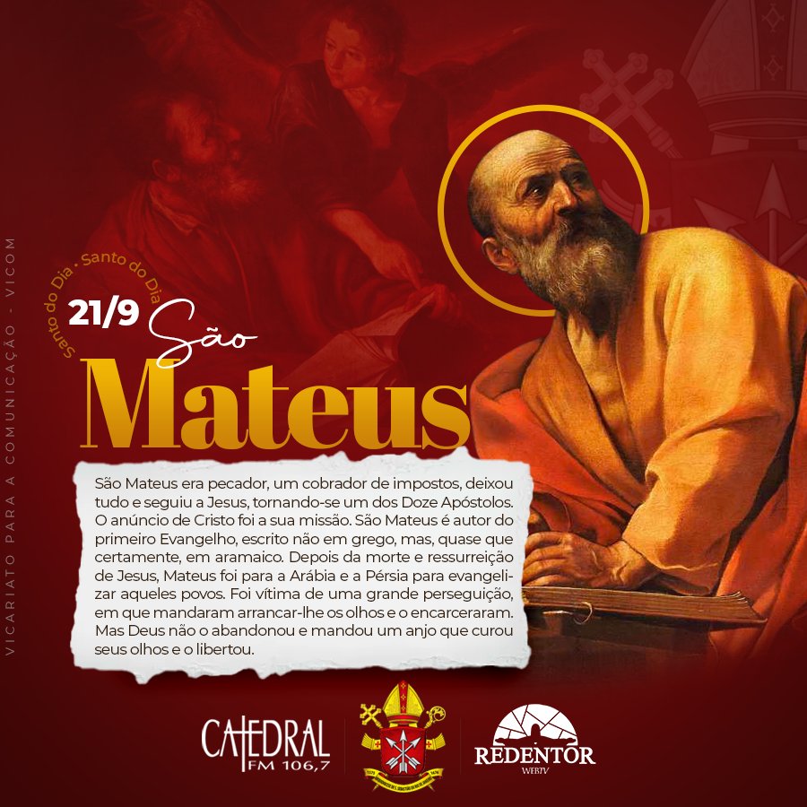 São Mateus, rogai por nós!

#santidade #apóstolo #evangelista #martírio #santododia
