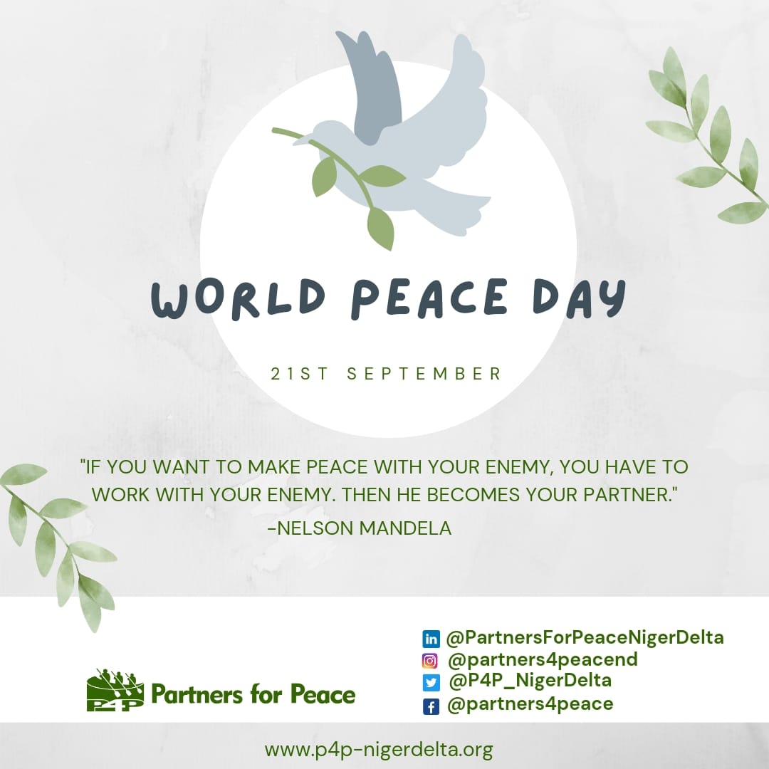 P4P_NigerDelta's tweet photo. and build peace in our communities, with focus on what is peculiar to us to end tribalism and using this year's theme “End Racism, Build Peace” as a guide to entrenching partnerships.
#partners4peace #partnersforpeace #internationaldayofpeace2022  #WorldPeaceDay2022 https://t.co/JuJ1O8abT1