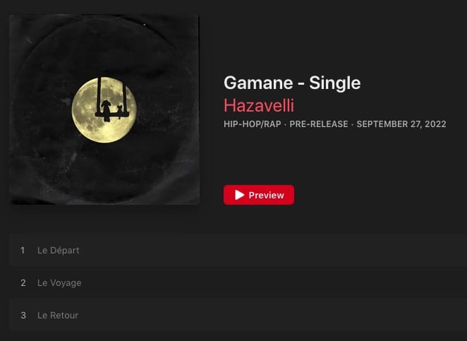 hazavelli's tweet photo. The tracklist of Gamane :
1. Le Départ
2. Le Voyage
3. Le Retour https://t.co/rbjtW3nMzz