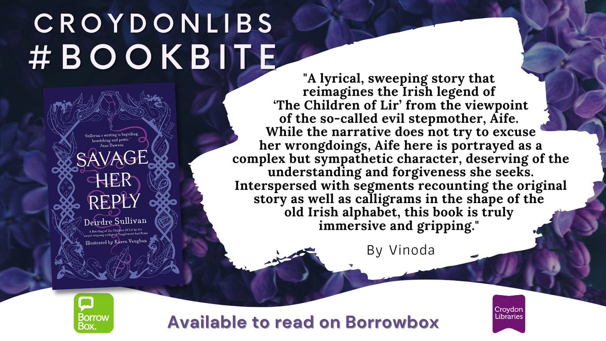 CroydonLibs's tweet photo. This weeks #bookbite is a captivating retelling of the Irish legend, 'The Children of Lir,' retold by Irish YA author Deirdre Sullivan. Available to download through @BorrowBox. Discover this book and much more via our digital library service. https://t.co/4IirMlCNGK @propermiss https://t.co/rC8c6LtRD2