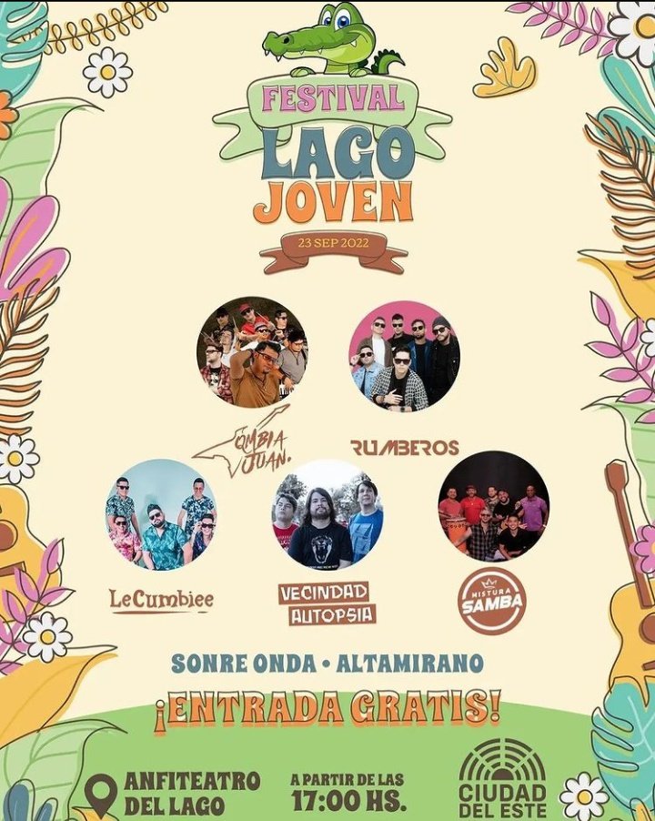 #FestivalLagoJoven este viernes 23 de septiembre en el Anfiteatro del Lago de Ciudad del Este 👇🏻🔥🎊 
Entrada libre y gratuita!