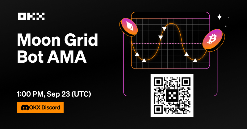 okx's tweet photo. 🦾 Join Moon Grid Trading bot #AMA tutorial session to win up to 200 USDT in rewards!

⏰ 23 September 2022 1:00pm (UTC) 
📍 OKX Discord 

Details 👇