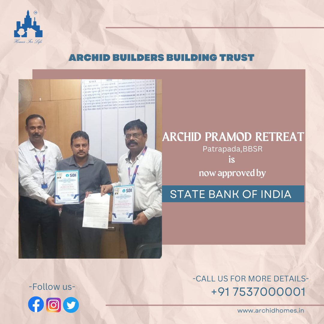 ArchidLtd's tweet photo. Already having leverage over its competitors the Archid Pramod Retreat adds another feather to its hat by getting approval from State Bank Of India .
Now getting a loan for your dream home turns a mere cakewalk.
#archidbuilders #archidbuilderspvtltd
#statebankofindia https://t.co/ICUsLmG7SO