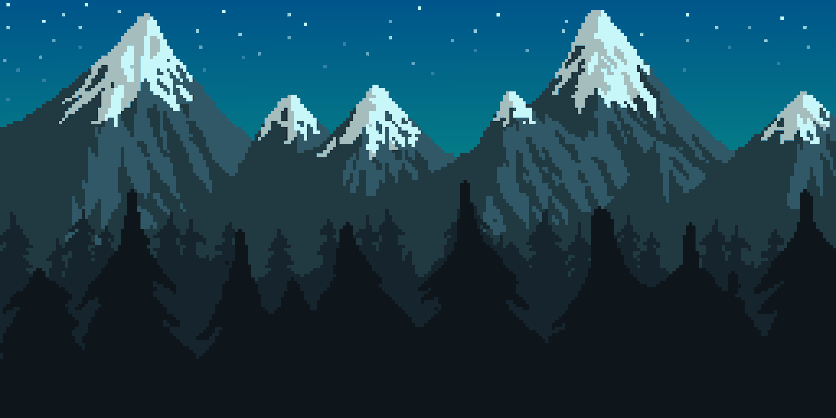 First time trying decent looking mountains here.

Mountain background during sunrise.
#pixelartist #pixelartwork