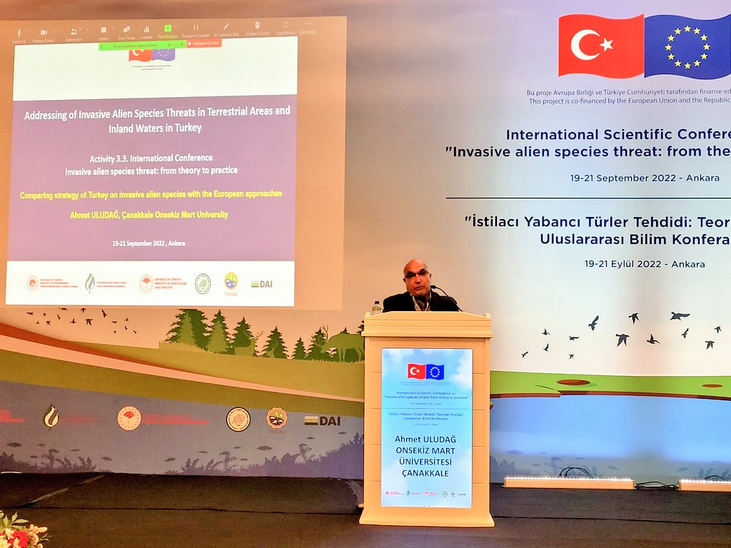 teriasturk_eu's tweet photo. “Management, Policy & Regulations” session continues with Ahmet Uludağ’s presentation on the topic “Comparing strategy of Turkey on invasive alien species with the European approaches”. #TerIASConference https://t.co/CLvP7DTzG3
