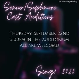 sewfalcons's tweet photo. Are you interested in being in the main cast for Senior/Sophomore SING? If so, auditions will be, Sept. 22nd @ 3pm. Come prepared to sing a song of your choice that showcases your talent! We hope to see everyone there! #SING23 #SSV23 #nycsing #wagner2022 #falconsalldayeveryday https://t.co/MbuDbWRO9a