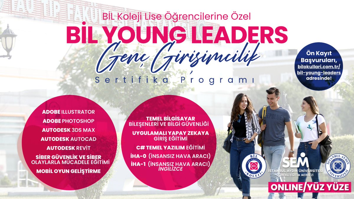 bilkolejleri's tweet photo. 𝗕𝗶𝗟 𝗬𝗢𝗨𝗡𝗚 𝗟𝗘𝗔𝗗𝗘𝗥𝗦

BİL Koleji Lise Öğrencilerine Özel Genç Girişimcilik Sertifika Programı 

Ön Kayıt Başvuruları için 👇
https://t.co/UTF9usUhaI

@IAUKampus @iausem https://t.co/ZhaY1NILj9