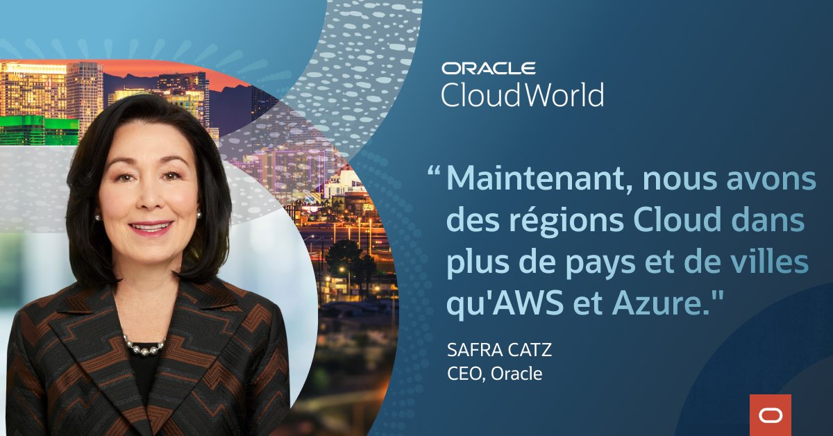 LaurenceFusilli's tweet photo. 🌎 ☁️ Découvrez comment l'empreinte mondiale du cloud d'@Oracle peut vous aider à moderniser votre entreprise au salon CloudWorld à Las Vegas, du 17 au 20 octobre.

M-1️⃣ avant l'événement ! Inscrivez-vous à #OCW 👉 https://t.co/sC7ztwTqbn 
#OracleCloudWorld #innovation #TransNum https://t.co/e4fh0sjgLg