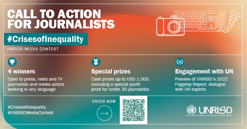 UNRISD's tweet photo. #CallforJournalists 📢 #MediaContest 📰📻🎤🏆
Are you a journalist working at the intersection of #ClimateJustice and #SocialJustice?
Participate in our #CrisesofInequality Media Contest to showcase your story!
Learn more → https://t.co/jYpfpjof4X https://t.co/vEDAEdOdVy