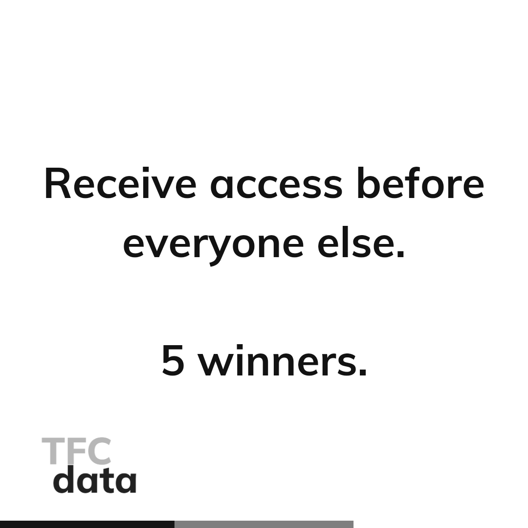 tfc_data's tweet photo. 🔥 Quick Giveaway 🔥

Be the first to receive access to the new TFC data - 2 days before everyone else.

Like, follow + retweet.

Winners will be drawn today, 8 PM CEST.

Good Luck 🍀 https://t.co/JCvqAWjujC