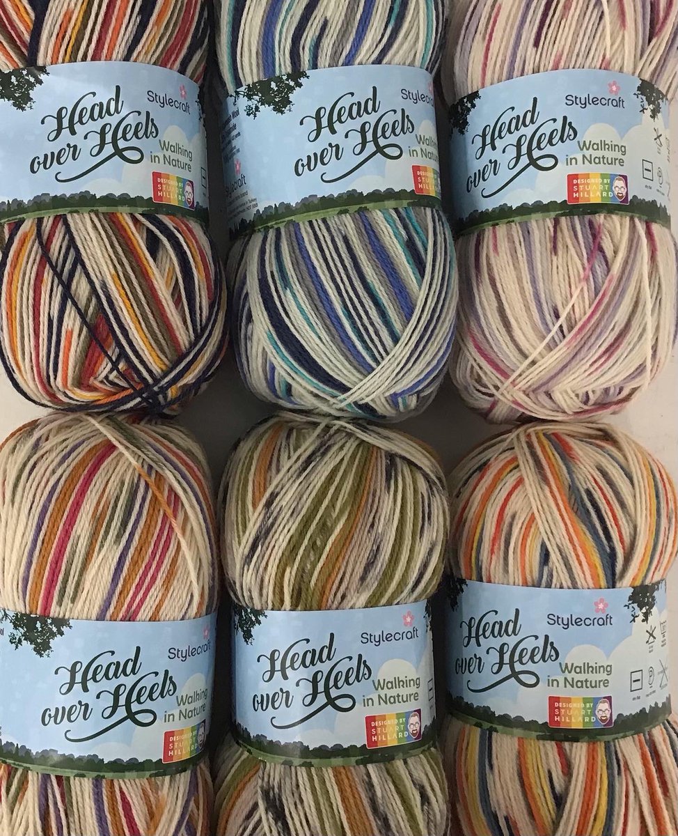 deltawoolshop's tweet photo. Stuart Hillard (of Sewing Bee fame) has designed 6 new shades of Head over Heels 4 ply sock yarn. This latest range ‘Walking in Nature’ is themed on the great outdoors 🌿🌴🍃

There are 5 free patterns to download from Stylecraft’s website. 

https://t.co/2juJKR7aTX https://t.co/0vYhqnWQVy