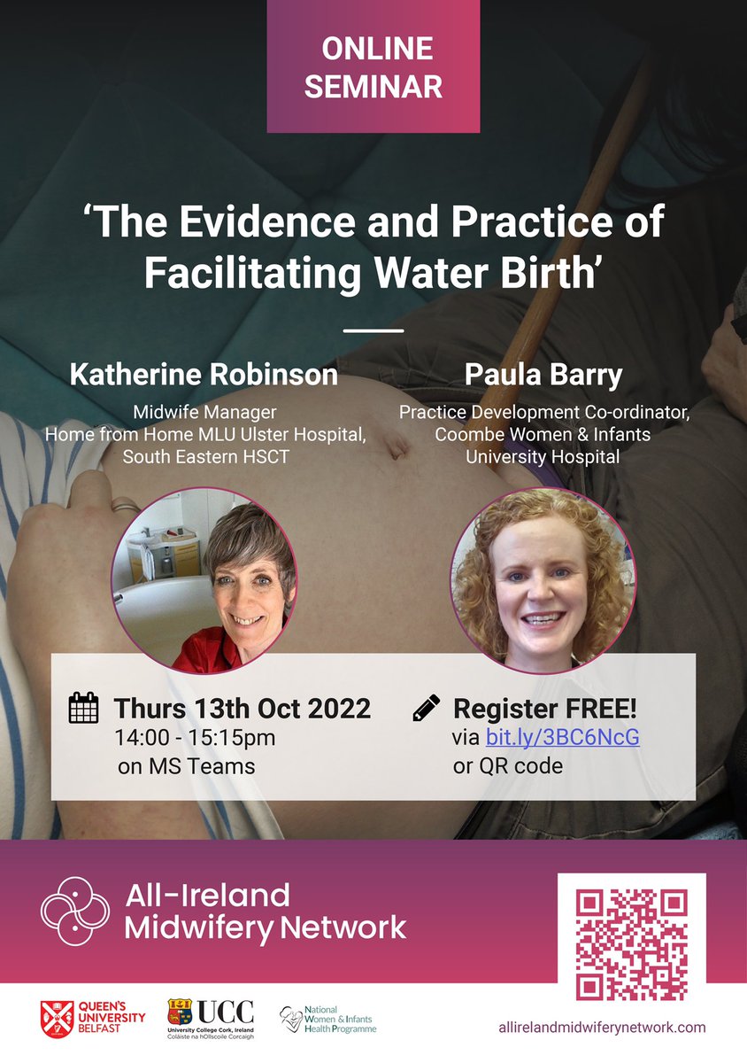 ⭐️ Don’t forget to join us for our next seminar! ⭐️ ‘The Evidence and Practice of Facilitating Water Birth’ Presented by Katherine Robinson and Paula Barry 📆 Thursday 13th October at 2pm Register for FREE here: bit.ly/3BC6NcG #allireland #sharingofpractice