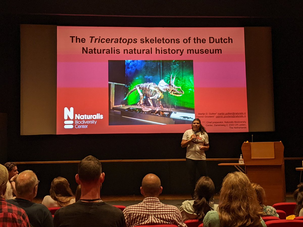 OriginalGCG's tweet photo. @YasminGrooters & @Martijn_Guliker from @museumnaturalis talking about the excavation, preservation, conservation & mounting of a Triceratops specimens & talking about their #SciComm in their lab.
#SPPC2022 https://t.co/Hq7O7DvF91