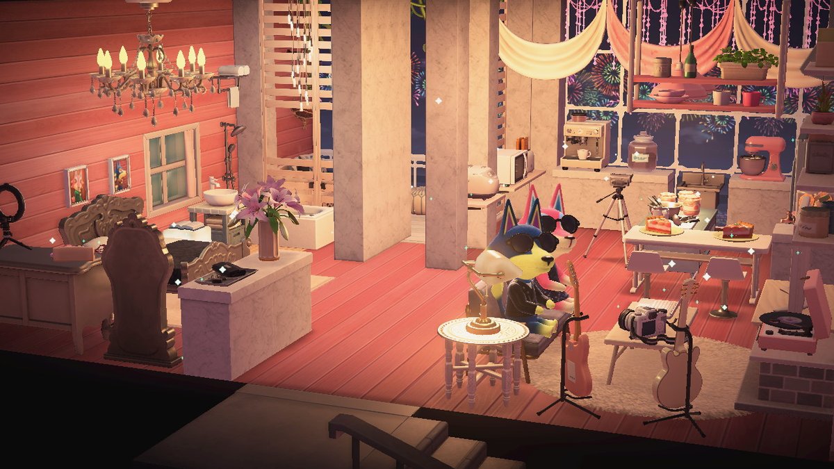 boobitsky's tweet photo. Next up on #HappyHomeParadise, I added Freya as Wolfgang's roommate. My story is he's a rockstar &amp; she's a celebrity chef who does cooking videos from their home above the bar :-)

#acnhwolfgang #acnhfreya #acnhdesign #AnimalCrossing #ACNH #NintendoSwitch https://t.co/mJI6I8AZ8N