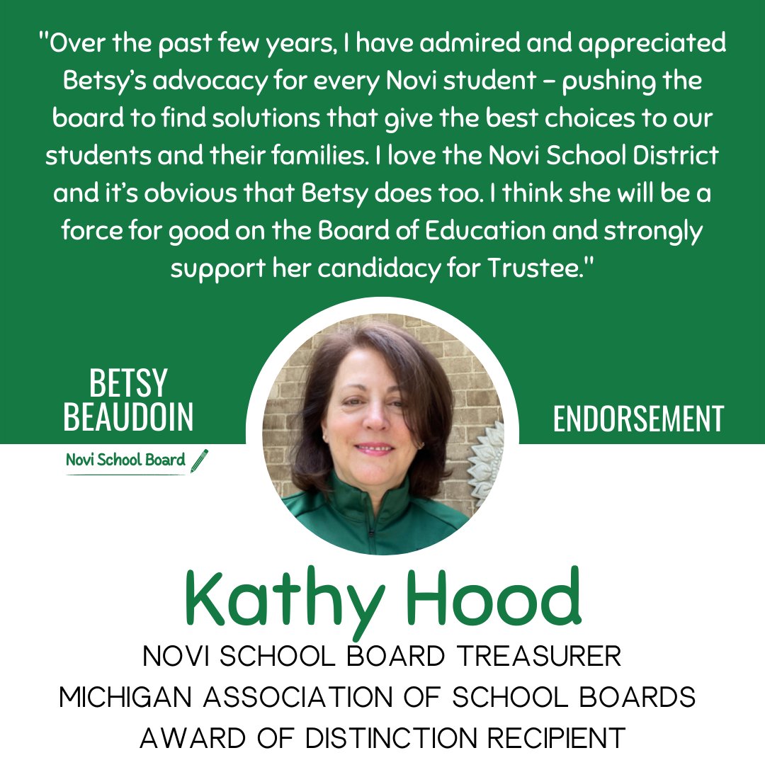 betsy4ncsd's tweet image. I am thrilled to be endorsed by Kathy Hood, a current trustee and treasurer for the @NCSD school board. Kathy’s excellence has been recognized with an Award of Distinction by @MASB and she is an inspiring example of serving your community. #betsy4ncsd #eachchildeachday