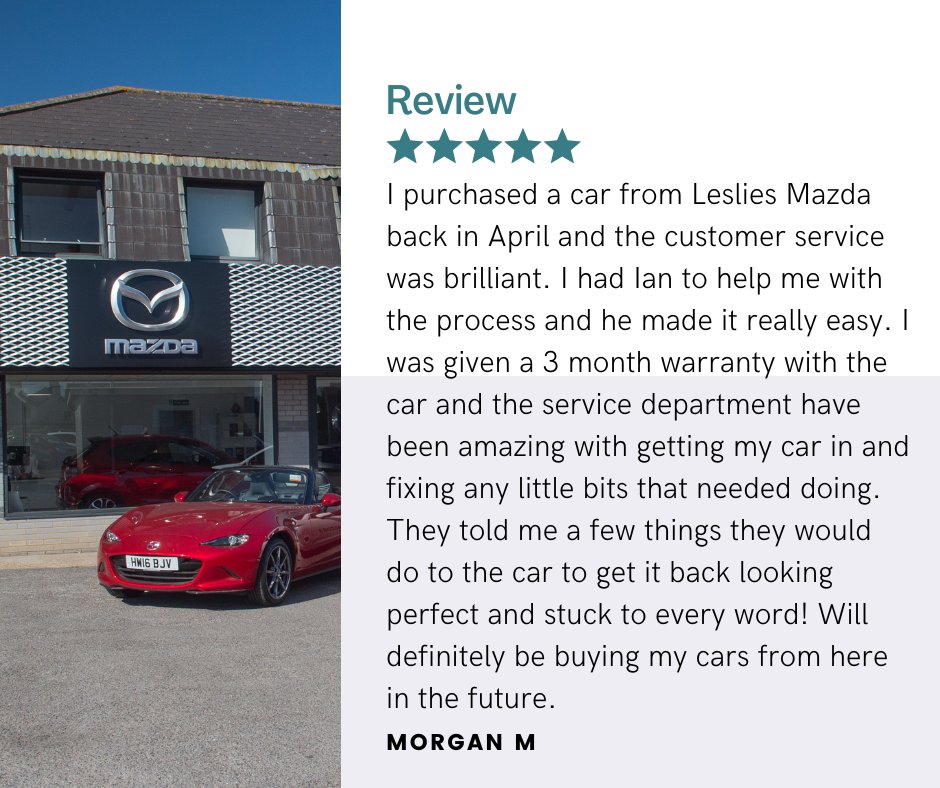 Nothing makes us happier than reading your reviews ☺️

You can tell us what you think of your experiences with us by using the following links: 
👉 Google: bit.ly/LesliesMazdaGo…
👉 Facebook: bit.ly/LesliesFBRevie…