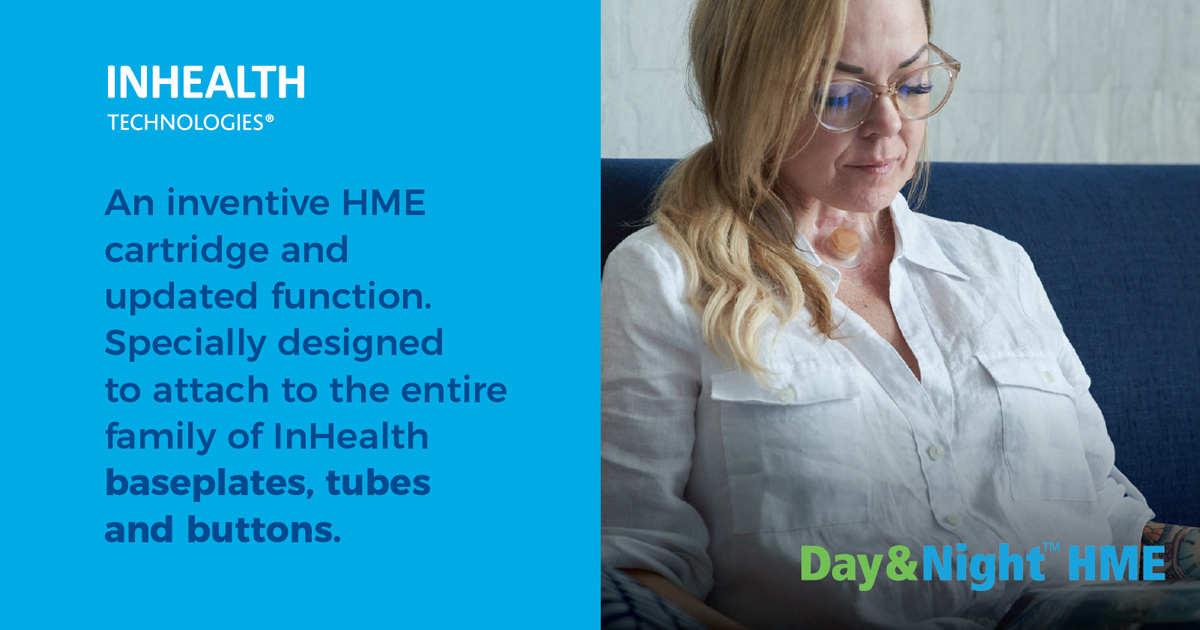 InhealthT's tweet photo. Day&Night™ HME is our newest innovative HME cartridge. Specially designed to attach to the entire family of #InHealth baseplates, tubes, and buttons. Visit https://t.co/btblFty67M to order your free sample today!
#blomsinger #laryngectomy#daynighthme #laryngectomylife #TEP https://t.co/rC8TkE0nUu
