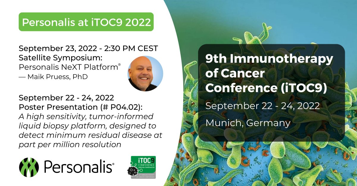 PersonalisInc's tweet photo. Tomorrow, September 22nd, our team will be at iTOC9! We’ll be hosting a symposium highlighting our NeXT Platform™, as well as showcasing a poster for our NeXT Personal™ assay (details below). Want to schedule a meeting? Follow the link: https://t.co/32OuRwwoZ7 #ITOCconference https://t.co/upxqaAq0Bw