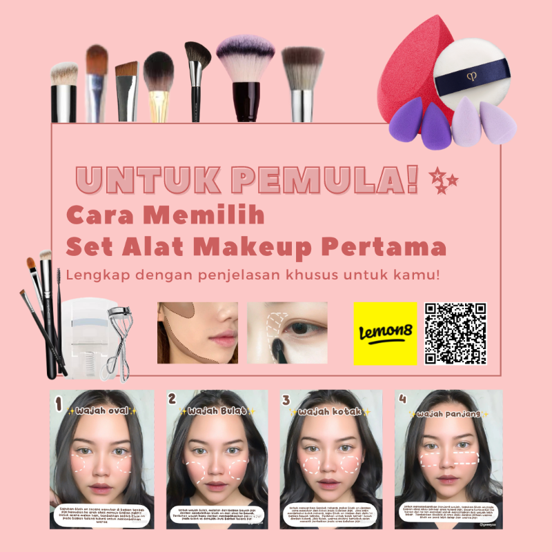 IndonesiaLemon8's tweet photo. [RETWEET&amp;SAVE] 
Pemula dalam makeup dan bingung gimana cara pilih makeup tools pertama kamu? Yuk simak thread ini✨

 Alat makeup pertama dan kegunaannya buat kamu yang baru belajar makeup 🥰🤩

-A Thread-

#lemon8indonesia
#racuninmakeup #makeup