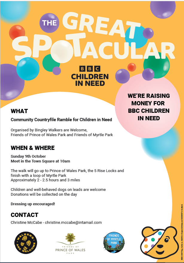 The Great Spotacular taking place on Sunday 9th October 🥾🥾

See the flyer below for more information...

<a href="/BingleyWaW/">Bingley Walkers are Welcome</a> #Bingley #Childreninneed #Bradford