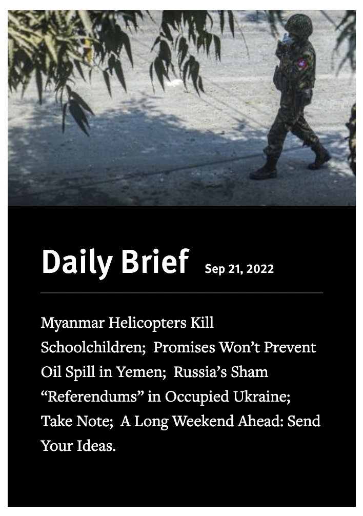 #Myanmar Junta attacks School with Helicopter Gunships 

That story and more in today's Daily Brief: trib.al/5OQC6G9