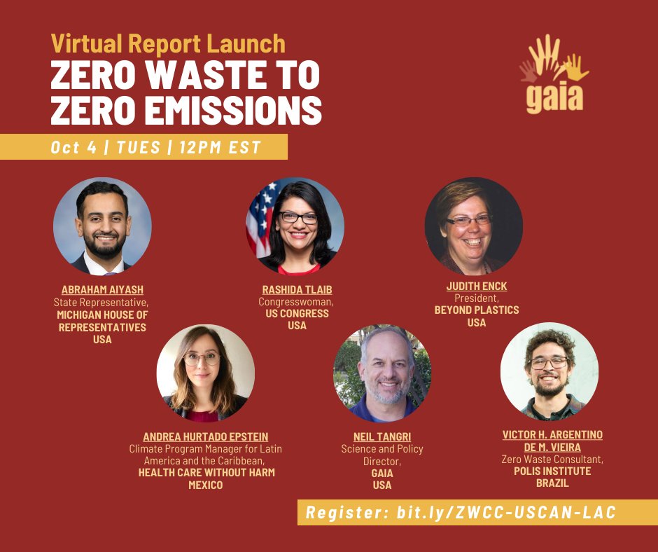 GAIA -Global Alliance for Incinerator Alternatives (@gaianoburn) on Twitter photo Meet our expert panel of community activists, members of govt, & prominent think tanks for the <a href="/GAIAUS_CAN/">GAIA US & Canada</a> & <a href="/GAIA_LAC/">GAIA América Latina</a> launch session!
They’ll share insight on how #zerowaste is critical to reaching their climate goals.
Register⬇️
bit.ly/ZWCC-USCAN-LAC
#zerowastezeroemissions Meet our expert panel of community activists, members of govt, & prominent think tanks for the <a href="/GAIAUS_CAN/">GAIA US & Canada</a> & <a href="/GAIA_LAC/">GAIA América Latina</a> launch session!
They’ll share insight on how #zerowaste is critical to reaching their climate goals.
Register⬇️
bit.ly/ZWCC-USCAN-LAC
#zerowastezeroemissions