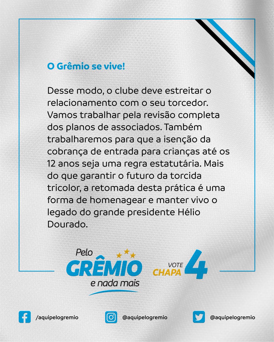 aquipelogremio's tweet photo. O Grêmio se vive! 

Revisão estatutária dos planos de associados, incluido a insenção da cobrança de entrada para crianças até os 12 anos. honrando o legado do grande presidente Hélio Dourado. https://t.co/9CcTzeDwBV