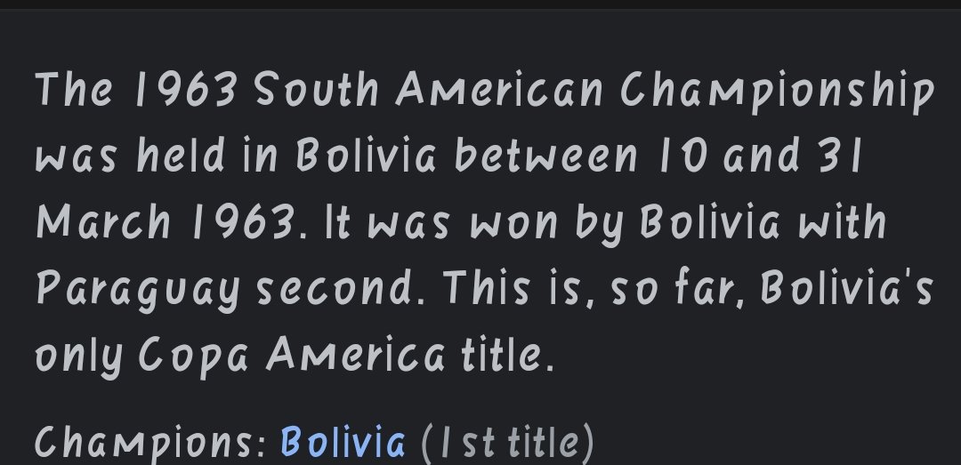 jemson_49's tweet photo. @brayan94323645 @MKennator @KJasseh @borosbertiii @honestvinifan @Lacavaaaa @NingombamPears1 @blackstorm_45 Warra TROPHY
For Bolivia since 1963? 
60 yrs without a trophy 💀 https://t.co/LH1hbrDEwI