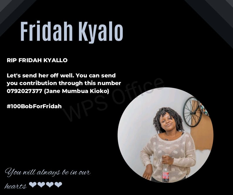 bonsoul_ke's tweet photo. Let's come together as KOT and support Fridah's family during this hard times by sending what you have  to 0792027377 (Jane Mumbua Kioko) so as to cater for burial costs and other things

She shall be laid to Rest on Friday.
#100BobForFridah https://t.co/jlspkJnP0j