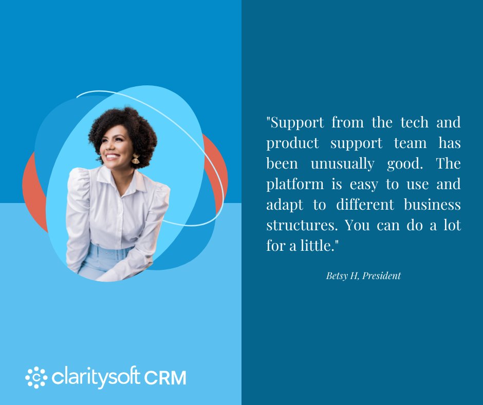 Claritysoft's tweet photo. “Support from the tech and product support team has been unusually good. The platform is easy to use and adapt to different business structures. You can do a lot for a little.” –Betsy H, President

#Claritysoftcrm #crm #customerreviews #reviews #support #tech https://t.co/zRanPs7bbK