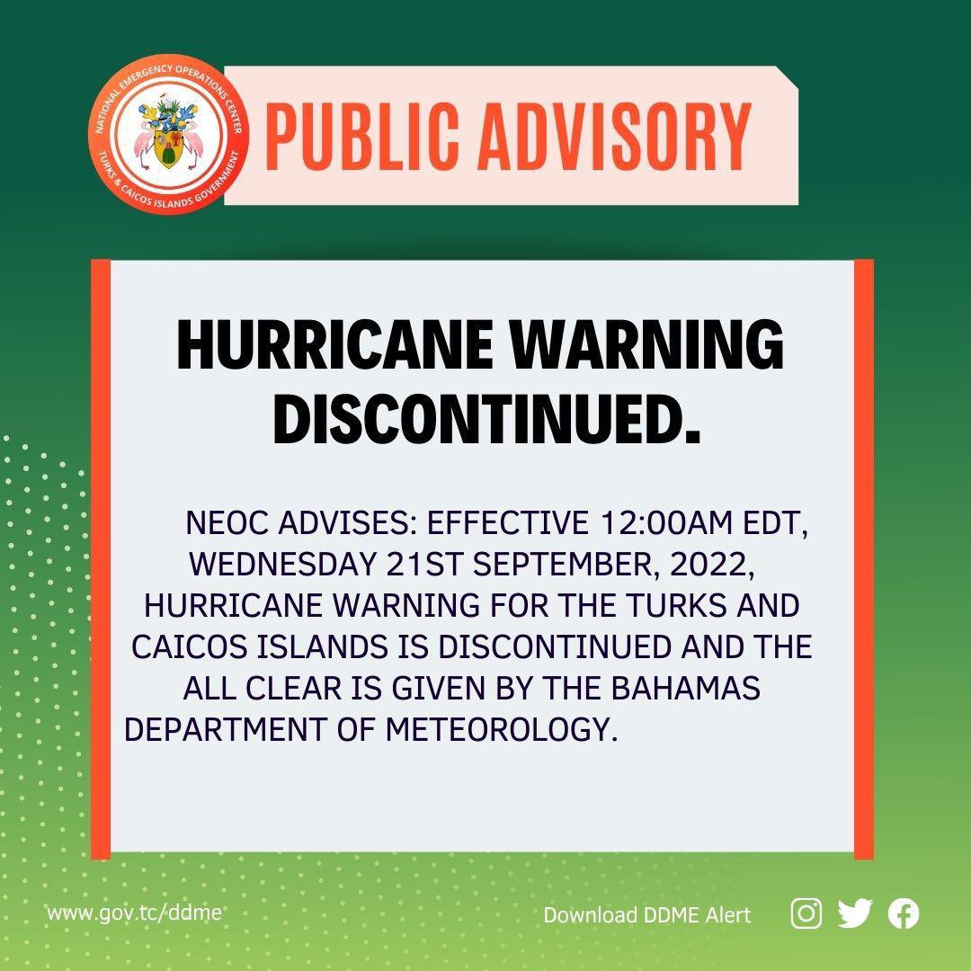 To friends of Turks and Caicos, thank you for your thoughts, prayers, and well wishes. To all residents, a job well done. Thank you for adhering to the protocols. 

An exceptional job done by the NEOC and all partners!

#turksandcaicos #inthistogether #hurricanefiona #teamtci