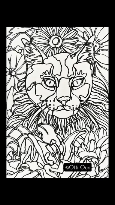 野生動物を描き続けているOtti、ペットの猫ちゃんを描きました🐱全然ペットっぽくないワイルドな雰囲気😂こちらにまた彩色していきます🎨

#ottiouri #art #ArtistOnTwitter #artwork #ペン画 #猫好きさんと繋がりたい #cat #cats 