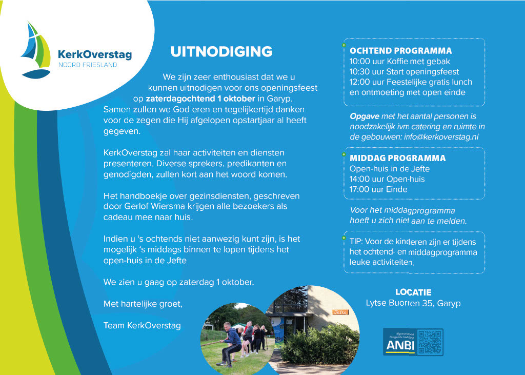 Van harte welkom op het OPENINGSFEEST van stichting KerkOverstag Noord-Friesland!