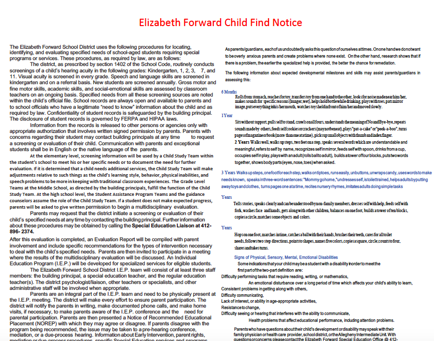 ef_special's tweet photo. It's the end of September. Please take a look at our Child Find Notice. If your child is struggling we can help. More information is on our website. https://t.co/29pkvVFkDQ