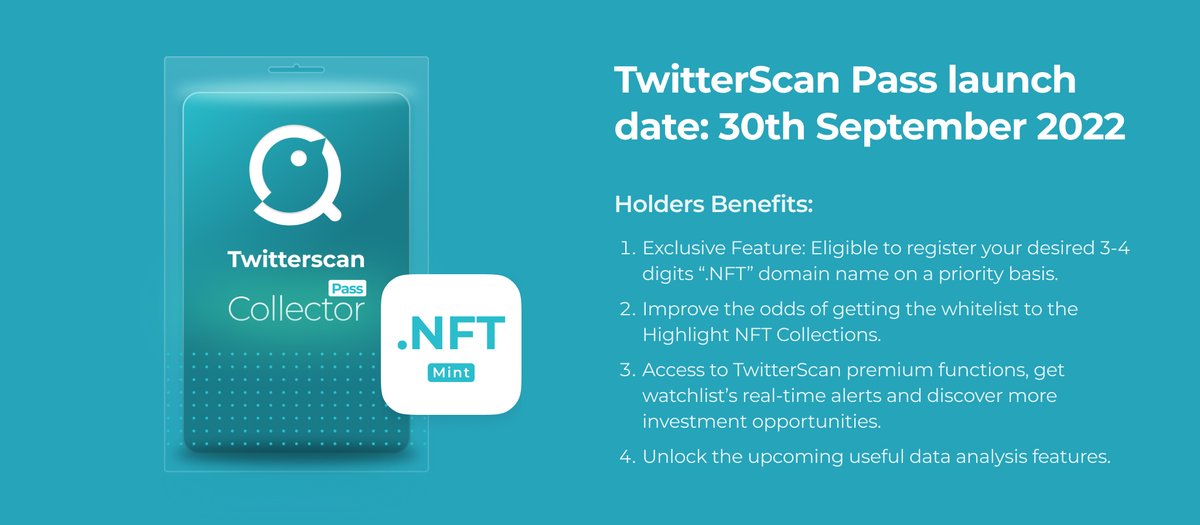 HootLabsNFT's tweet photo. Hootlabs x TwitterScan PASS Giveaway
Invested by Kucoin, AVAX and Bybit . PASS mint on 9/30.

Follow @MetascanPro &amp; @InkeNFT
RT &amp; Like and Tag 3 fren
⏰24h

PASS holders enjoy the premium features of TwitterScan, and priority registration of desired 3-4 digit .NFT domain names! https://t.co/okuKrQUI81