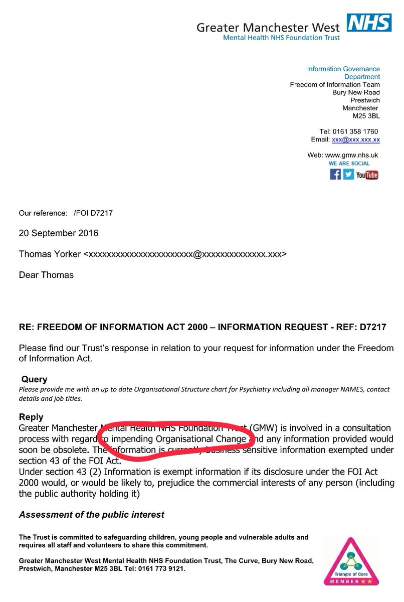 DivorcePioneer's tweet photo. 2016 #hellin is psychology lead at GM West
In the same year two people asked for org structures which were rejected due to "impending organisational change"
It appears she left NHS Jan 17
In the meantime she became trustee of Child Concern 29 April 16
#unregulatedexpert https://t.co/NgMF90tSlW