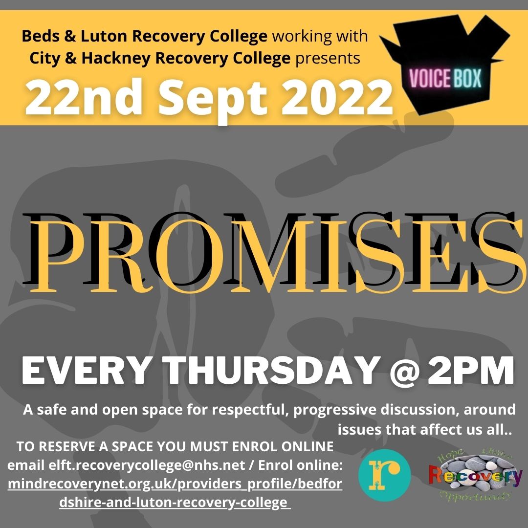This weeks voice box topic is promises, look at the graphic below for more information on how to join the voice box 😃