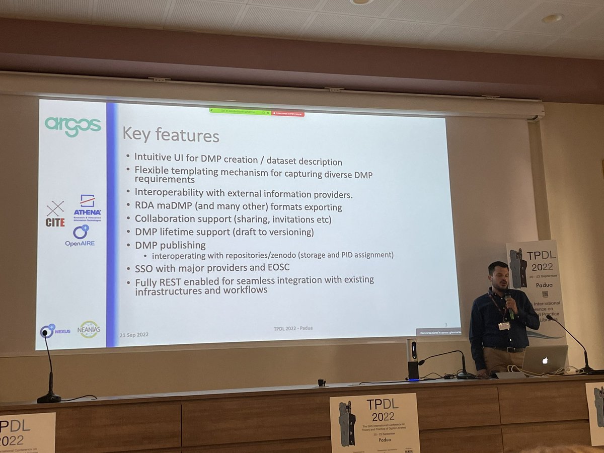 HimarshaJ's tweet photo. #TPDL2022 Booster Session 1:
Paper 6
“OpenDMP: orchestrating Data Management processes in research ecosystems”
By Elli Papadopoulou, Georgios Kakaletris, Diamantis Tziotzios and Natalia Manola
@WebSciDL @TPDL https://t.co/cEBQucEU8T