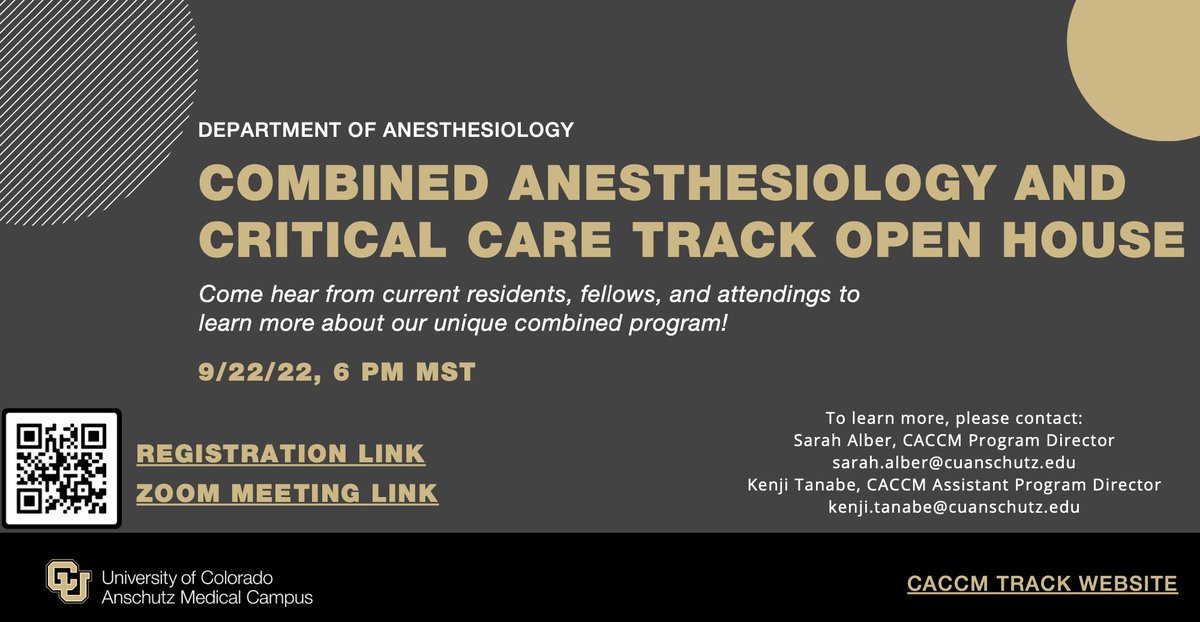 Tomorrow! <a href="/FutureAnesRes/">FutureAnesRes</a> interested in a combined residency/ critical care fellowship program please join us for the University of Colorado CACCM Virtual Open House. <a href="/SOCCA_CritCare/">Society of Critical Care Anesthesiologists</a>